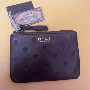 Fat Face Brown Leather Zip Coin Purse with Embossed Logo